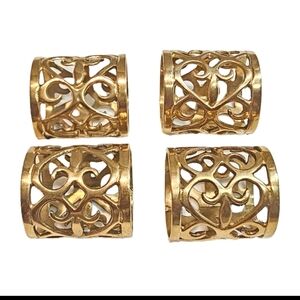 Set of 4 Vintage Mid Century Modern BRASS Filigree Napkin Ring Holders